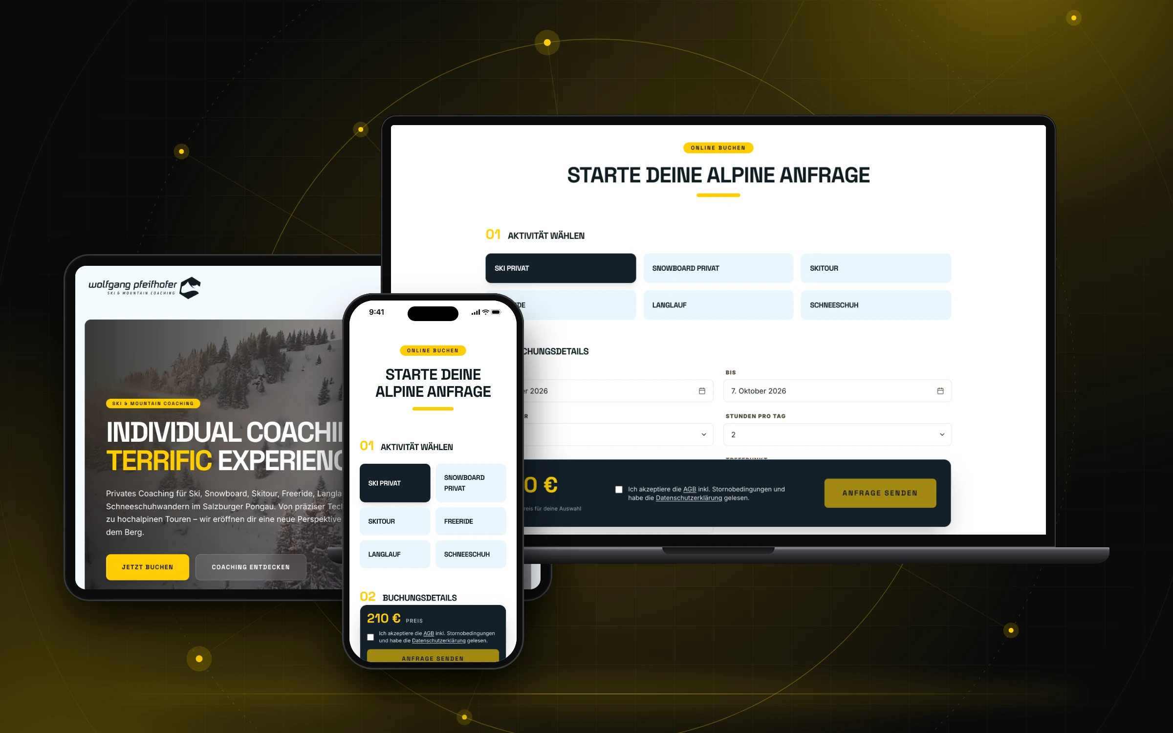 Online-Buchung von Wolfgang Pfeifhofer Ski & Mountain Coaching auf Laptop, Tablet und Smartphone