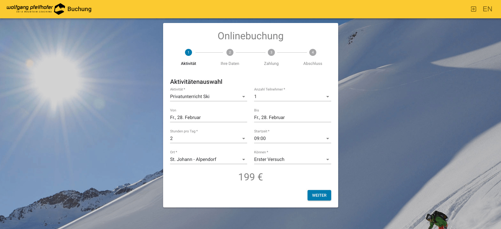 Wolfgang Pfeifhofer - Ski and Mountain Coaching Buchung Webapp