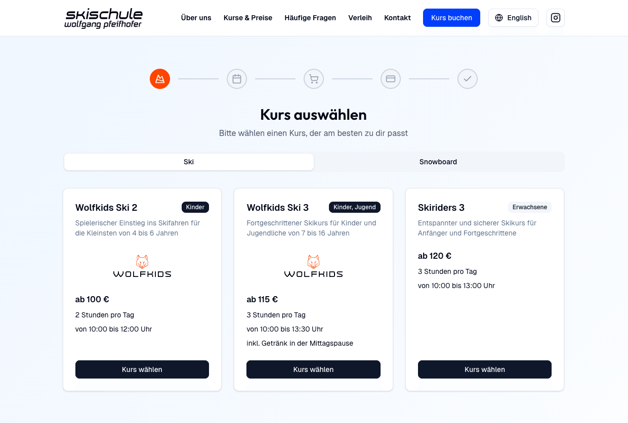 Skischule Wolfgang Pfeifhofer Online-Buchung Kursauswahl
